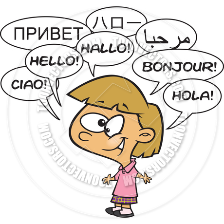 Cartoon Multilingual Girl Saying Hello In Different Languages By Ron