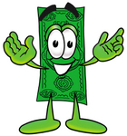 Clip Art Graphic Of A Flat Green Dollar Bill Cartoon Character