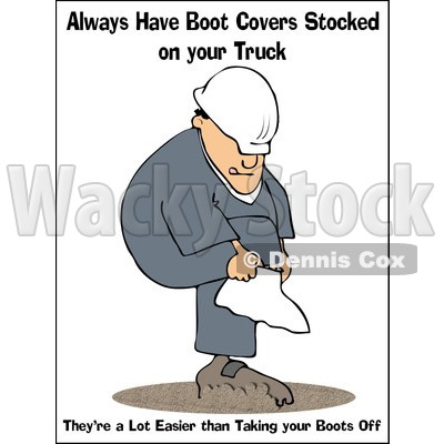Clipart Illustration Of A Work Safety Warning Of A Man Putting On Boot
