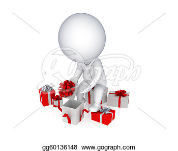Drawing   3d Small Person Opening The Gift Box Isolated On White