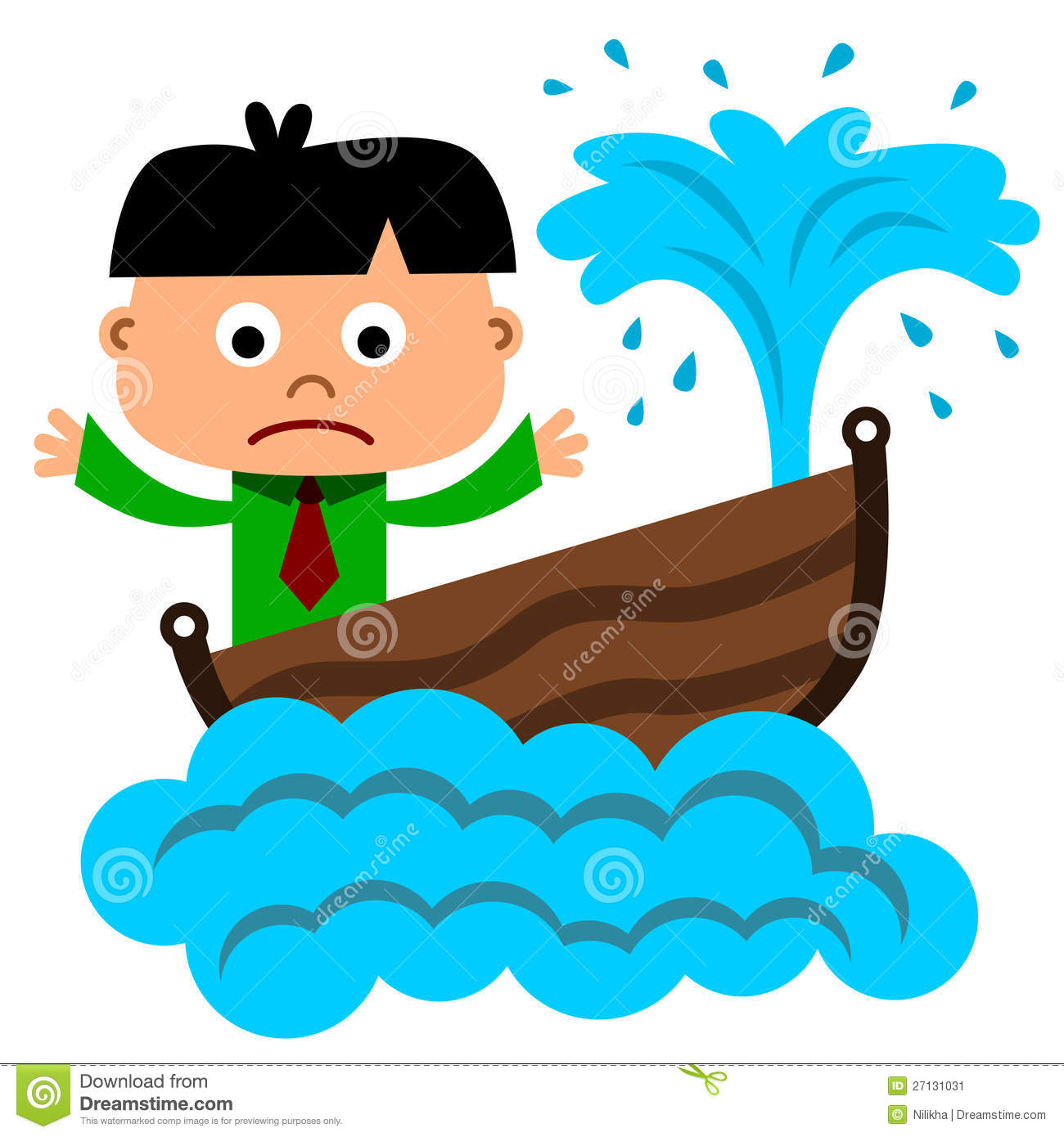 Humorous Illustration Of A Business Man Riding On A Sinking Boat