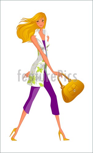 Illustration Of There Is A Tall Girl Walking And Carrying A Purse  She
