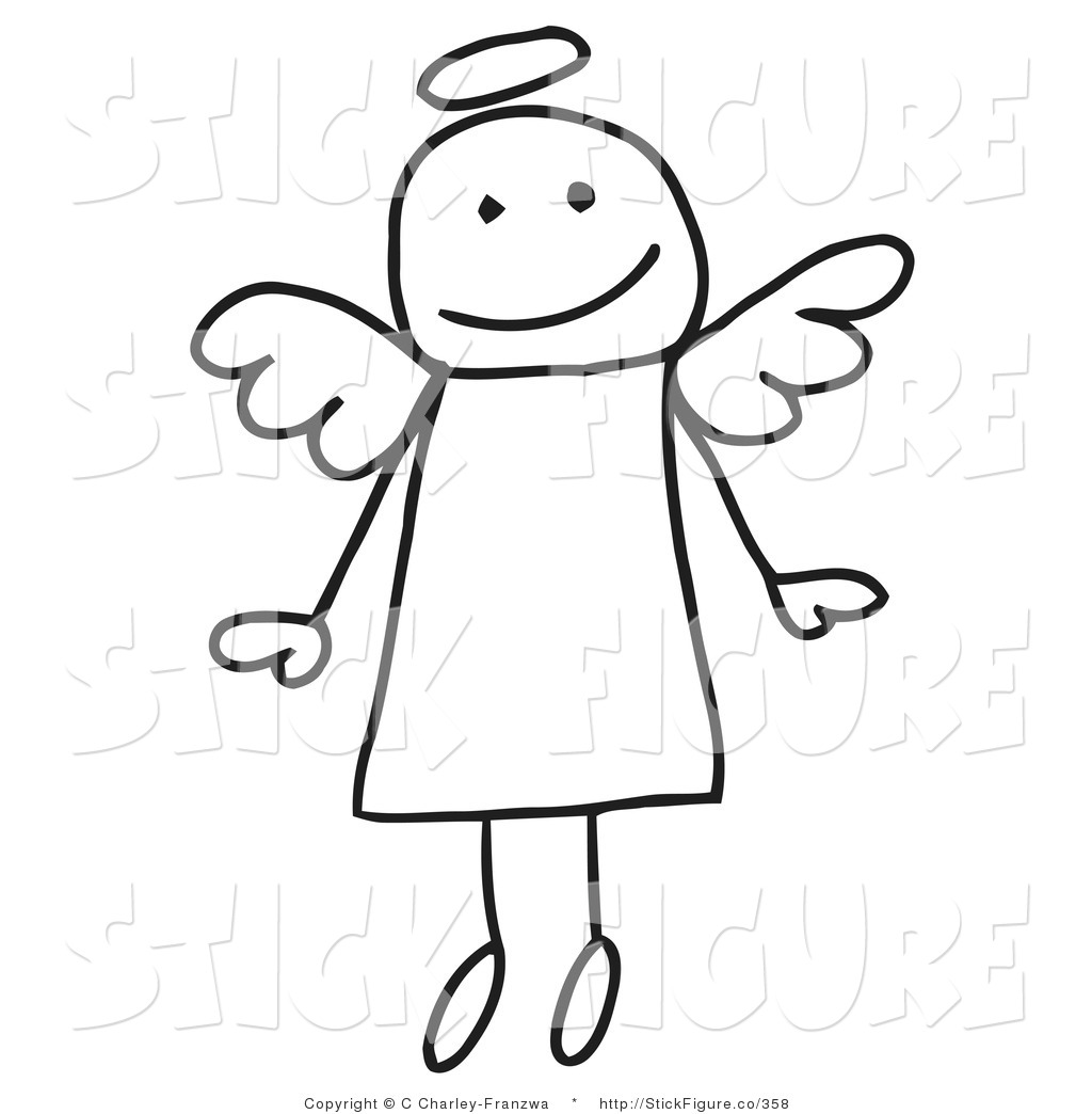 Larger Preview  Clip Art Of A Happy Flying Stick Angel With A Halo By