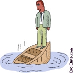 Man On A Sinking Boat Vector Clip Art