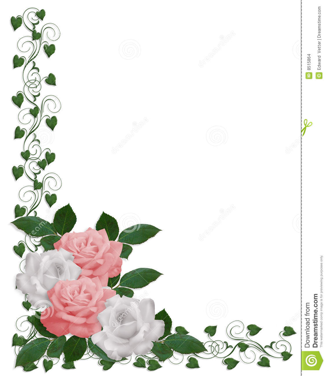 Pink Roses Ivy Image And Illustration Composition Corner Design