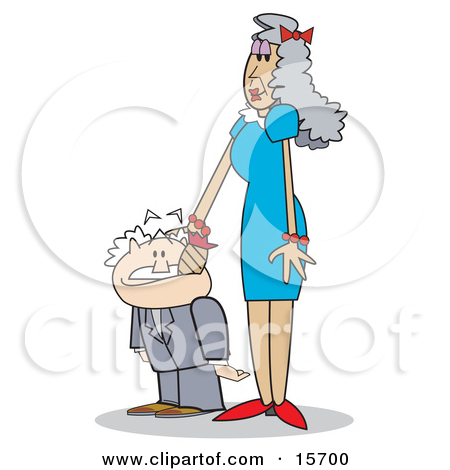 Tall And Slender Senior Woman Patting Her Short Husband S Head