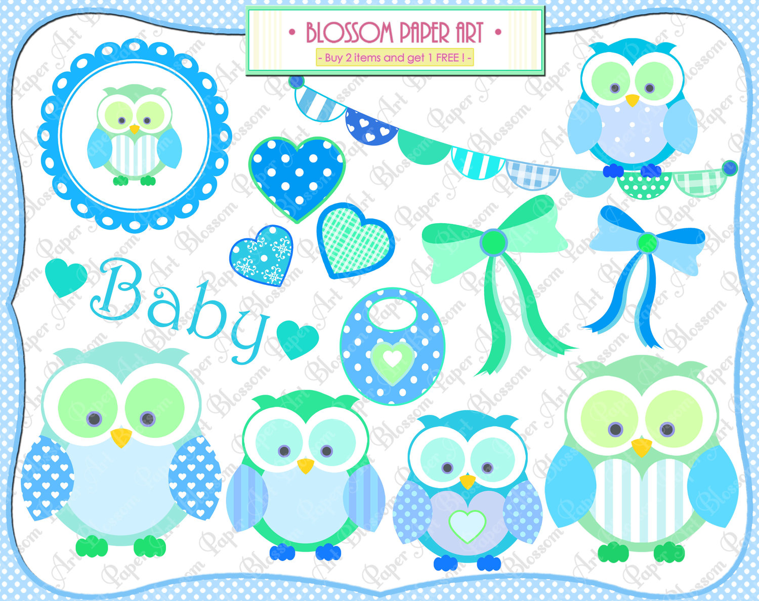 Baby Boy Owls Clipart Baby Shower Printables By Blossompaperart