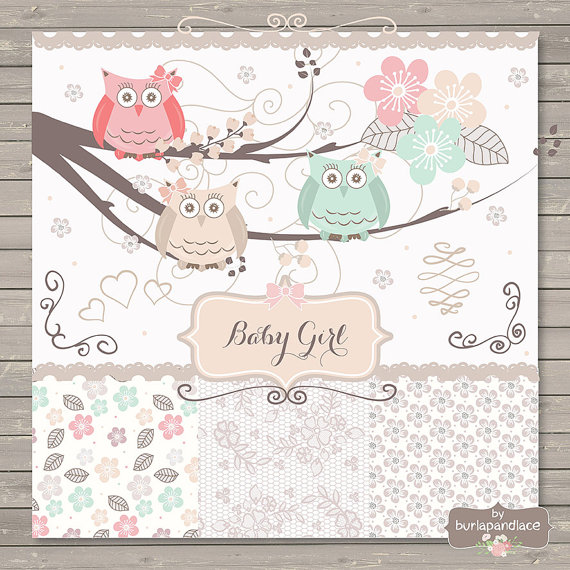 Baby Girl Owl Digital Clipart Baby Baby Shower Invitation Clipart
