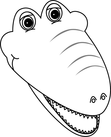 Black And White Right Facing Alligator Face Clip Art   Black And White