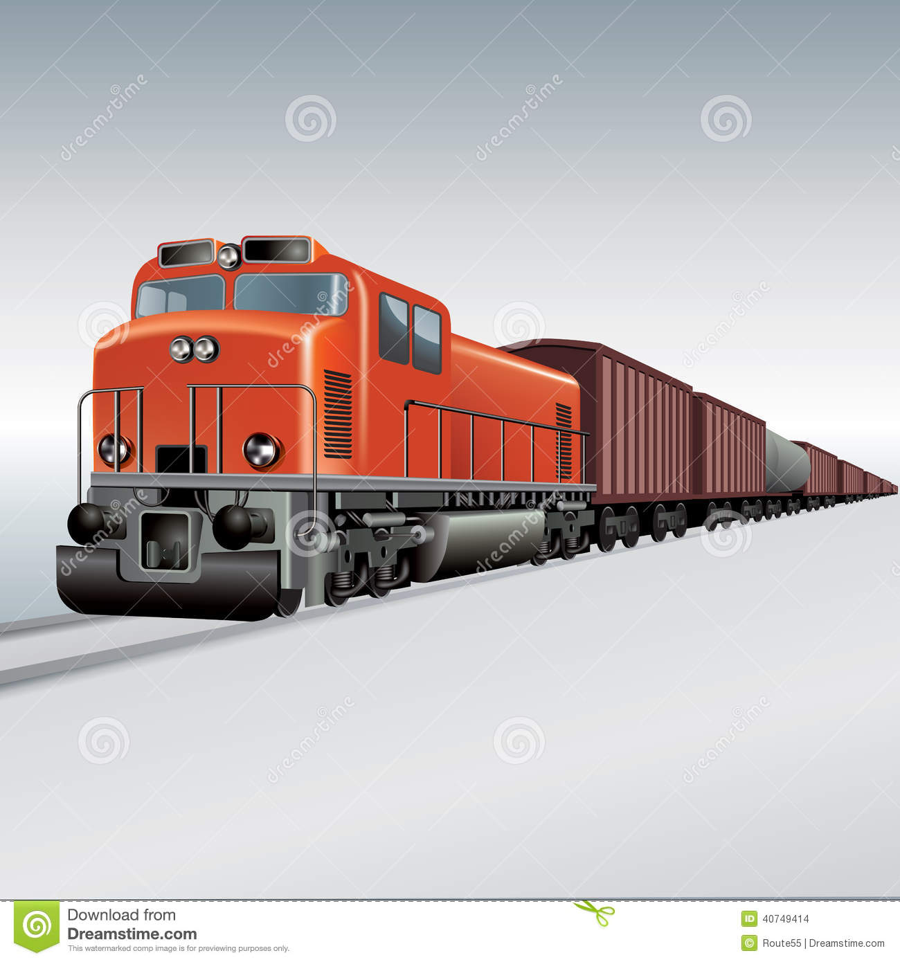 Cargo Train On A Rail Road  Vector Illustration