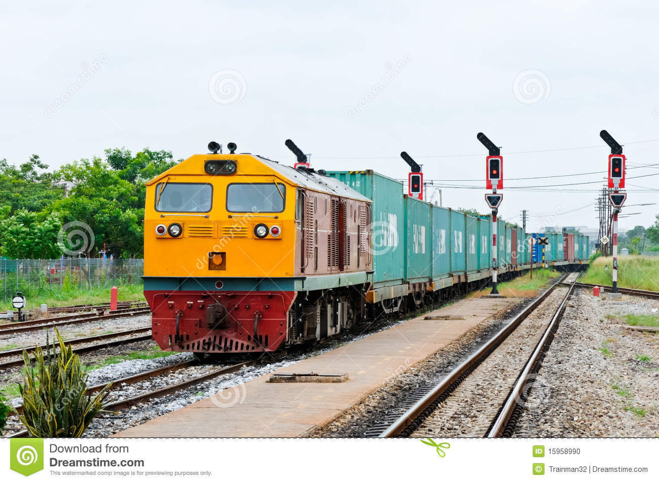 Cargo Train Running Into Railway Yard Of Chachoengsao Junction    