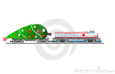 Cargo Train With Christmas Tree Stock Photo   Image  21942010