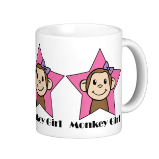 Cartoon Clip Art Smile Monkey Girl Pink Star Bow Coffee Mugs