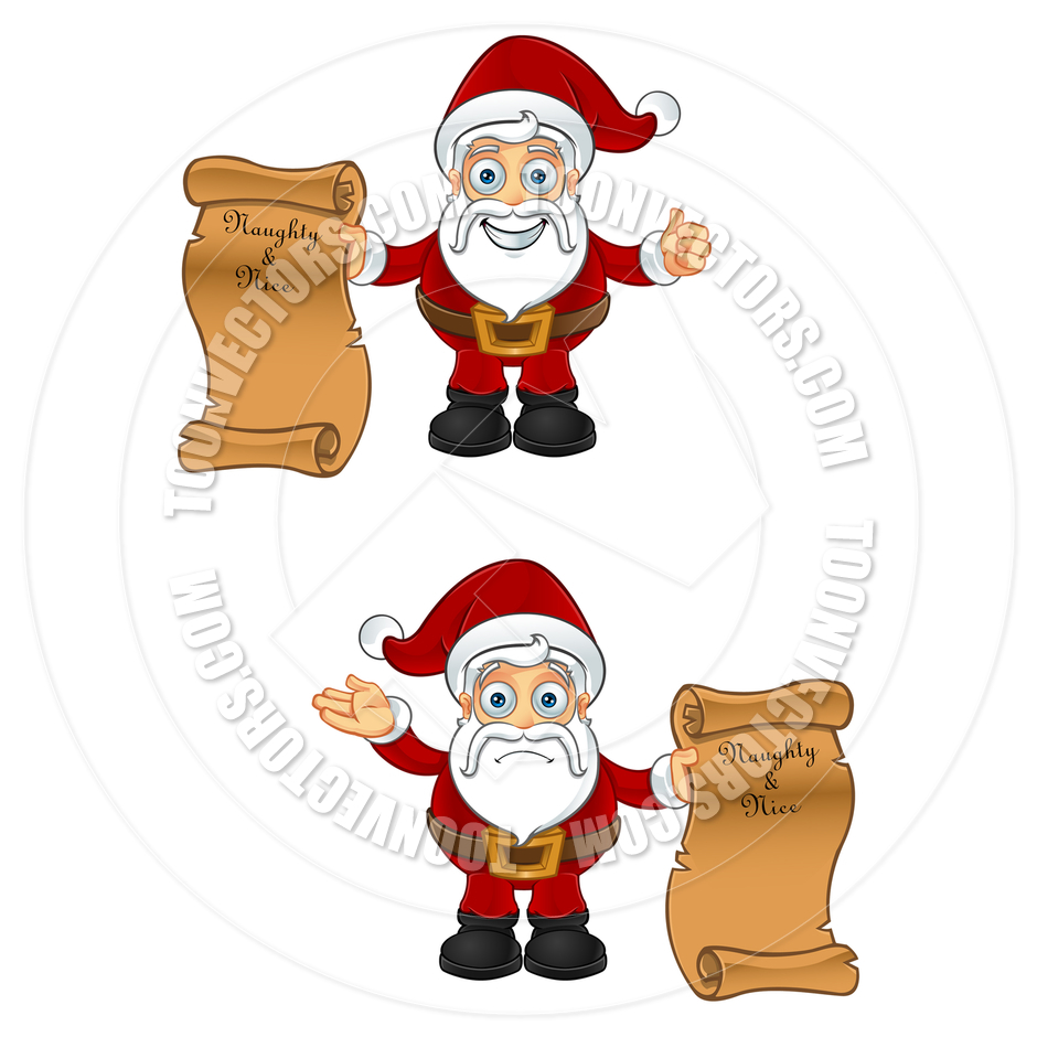 Cartoon Santa Claus With Naughty And Nice List By Designwolf   Toon    
