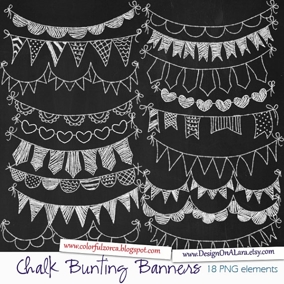 Chalk Bunting Banners Chalk Banners Clip Art Digital Banners Hand