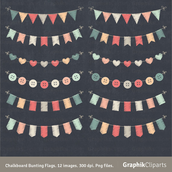 Chalkboard Bunting Flags Clipart  Bunting Set  Doodle Bunting