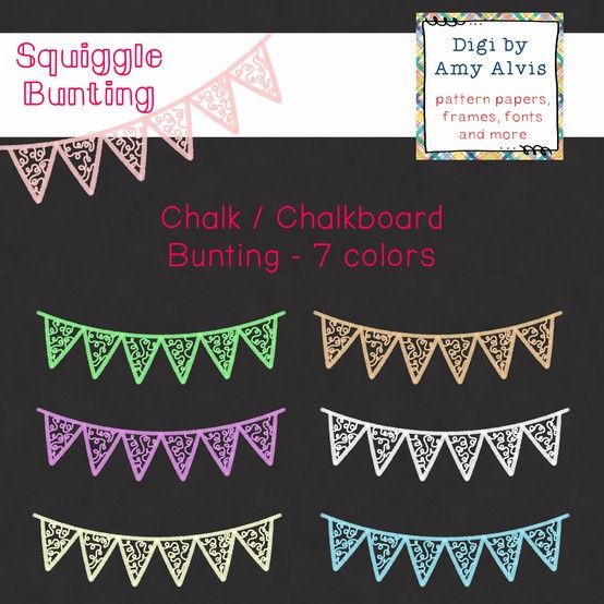 Chalkboard   Chalk Squiggle Bunting   7 Different Colors