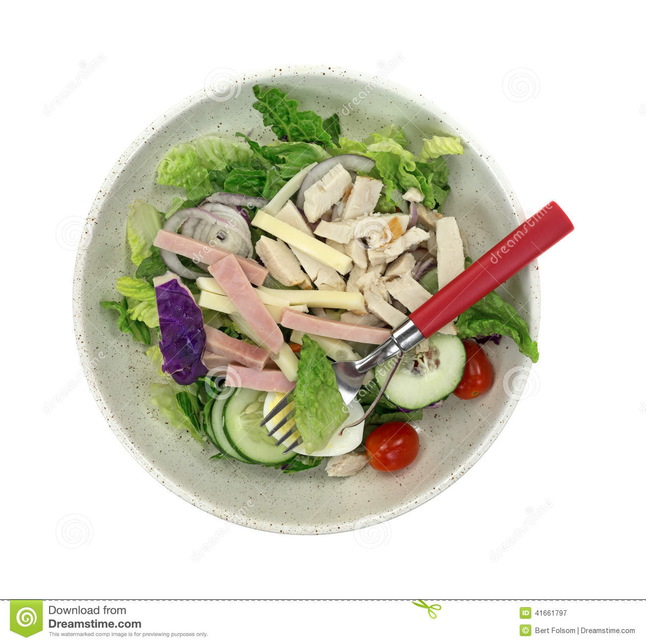 Chef Salad In Bowl With Fork Stock Photo   Image  41661797