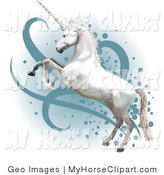 Clip Art Of A Pretty White Unicorn Rearing Up On Its Hind Legs On A    