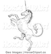Clip Art Of A Profile Of A Unicorn Rearing Up On His Hind Legs Facing
