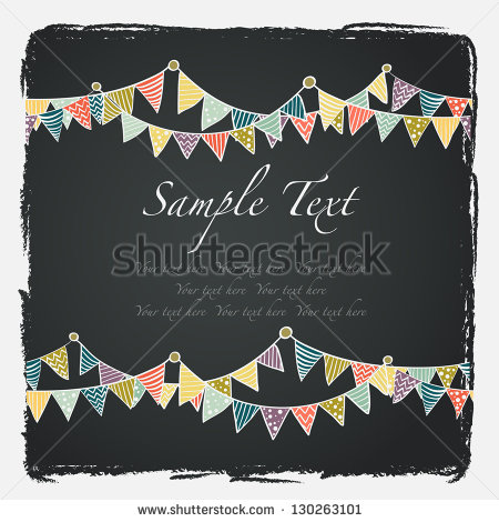 Cute Greeting Card With Colorful Childish Bunting Flags On Chalkboard
