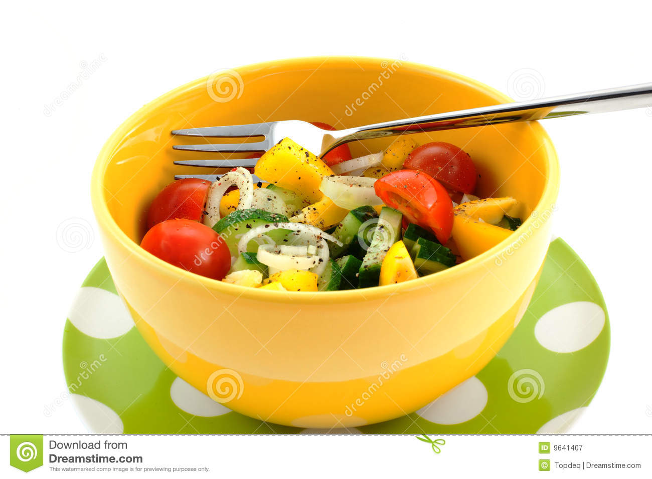 Free Stock Photography  Vegetable Salad In A Yellow Bowl And Fork