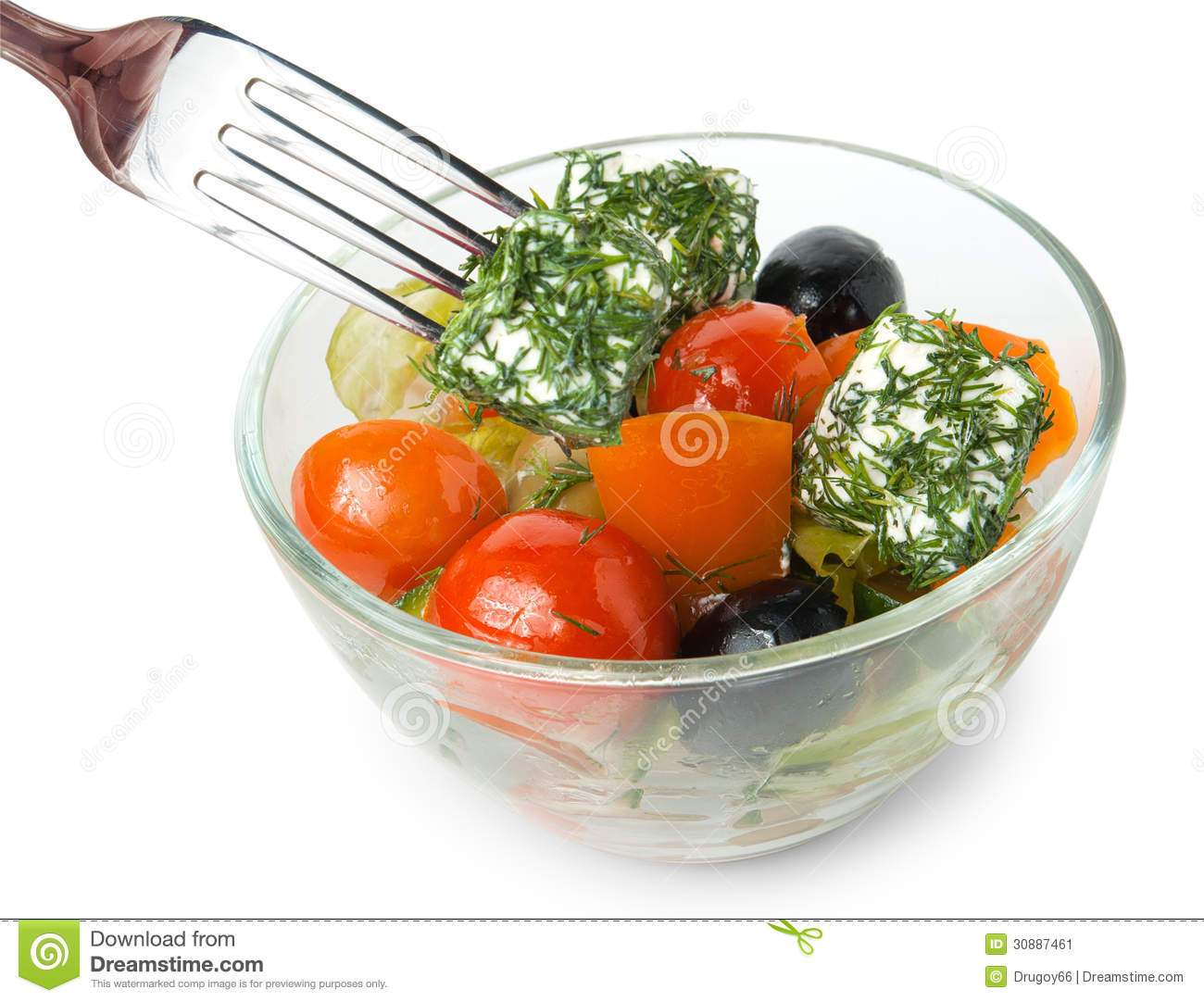 Greek Salad In Bowl And Fork Stock Image   Image  30887461