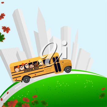 Iclipart   Royalty Free Clipart Image Of A School Bus Tall Buildings
