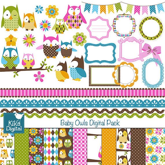 Instant Download Baby Owl Digital Clipart And Paper Pack   Scrapbooki