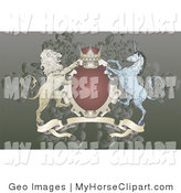     Lion And Blue Unicorn On A Coat Of Arms On Gray Grunge By Geo Images