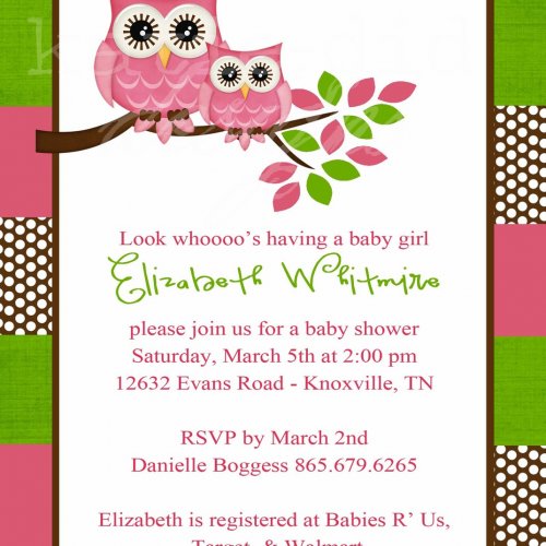 Owl Baby Shower Invitations With Bright Pink And Green Owls Digital