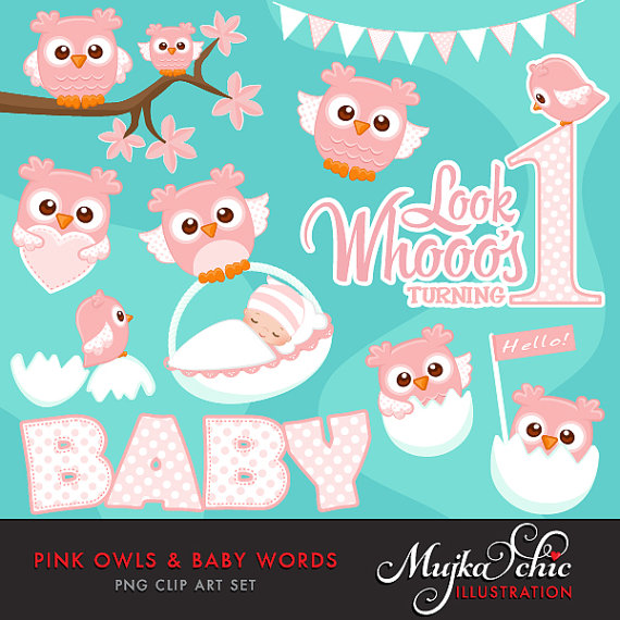 Pink Owls Clipart With Baby Wording  Cute Baby Owls New Baby Look