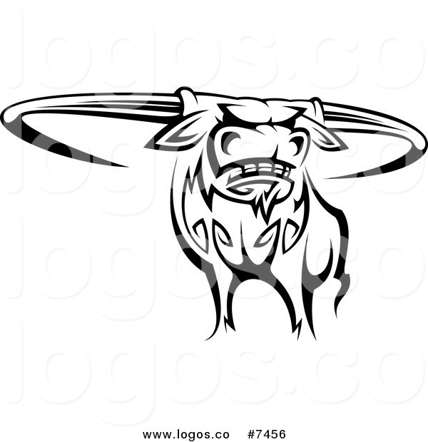 Royalty Free Clip Art Vector Logo Of A Black And White Texas Longhorn