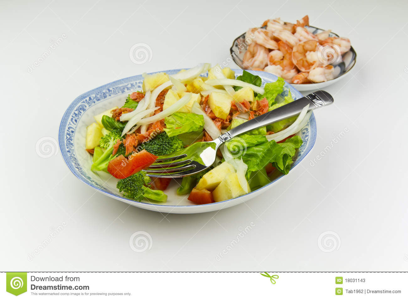 Salad Shrimp Bowl And Fork Stock Photos   Image  18031143