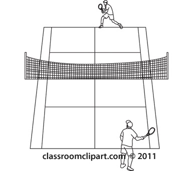 Sports   Players On Grass Tennis Court Bw Outline   Classroom Clipart