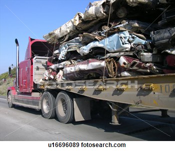 Stock Photograph   A Flatbed Truck Hauling Smashed Cars  Fotosearch