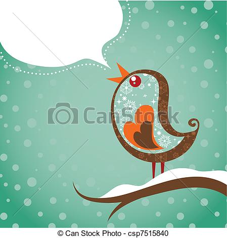 Vector Clipart Of Retro Christmas Background With Bird   Christmas    