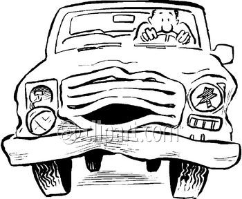 White Clip Art Picture Of A Man Driving A Smashed Up Car Clipart Image