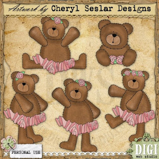 Ballerina Bears 1 Whimsical Dancing Teddy Bear Clip Art Graphics