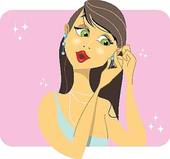 Brunette Woman Placing Her Earrings   Clipart Graphic