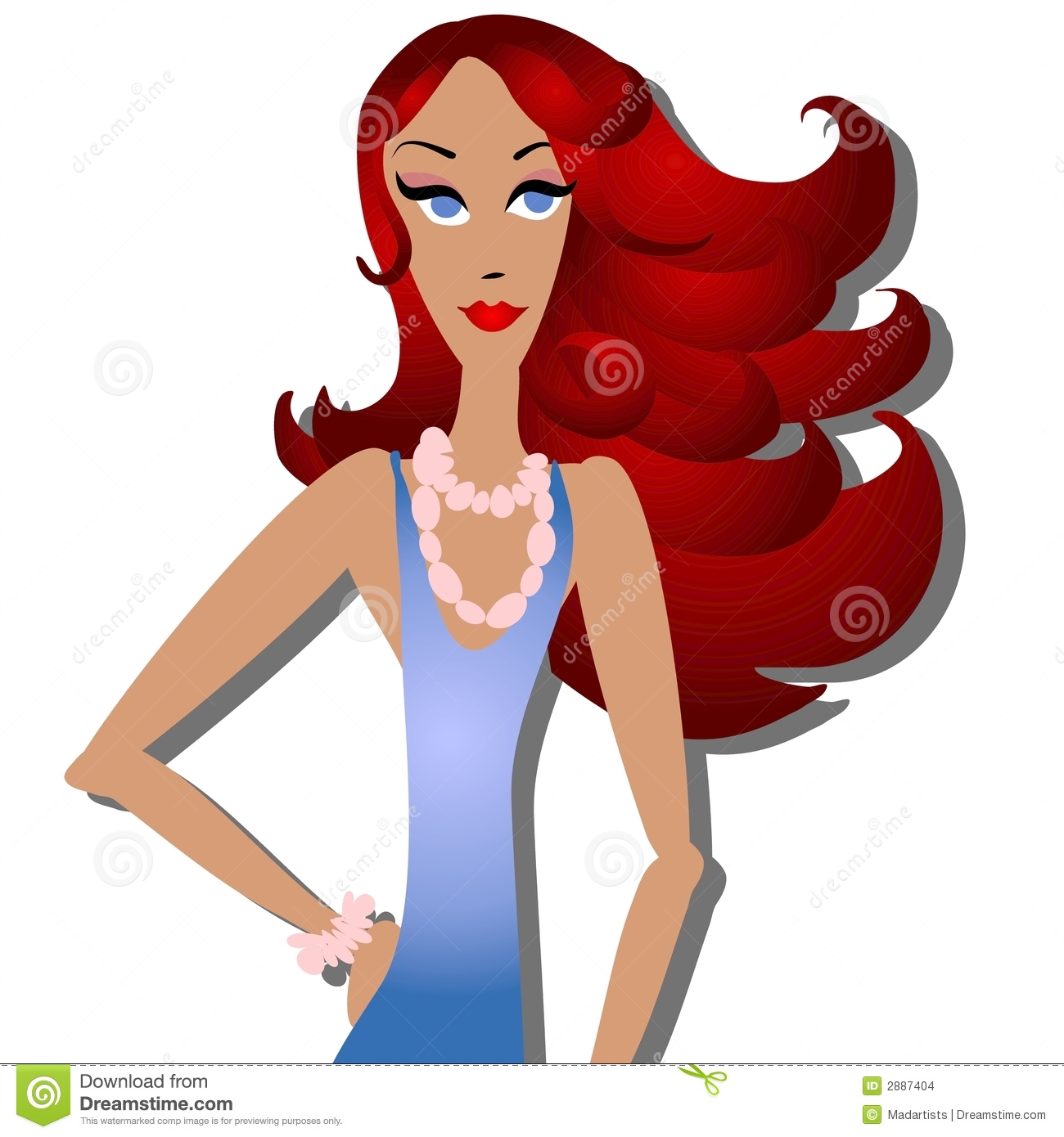Clip Art Illustration Of A Thin Redheaded Woman With Long Hair Wearing