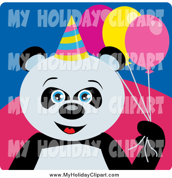 Clip Art Of A Female Panda Bear Holding Birthday Party Balloons By