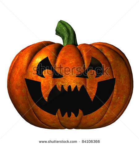 Halloween Pumpkin With Jack O Lantern Carved Scary Face  Isolated