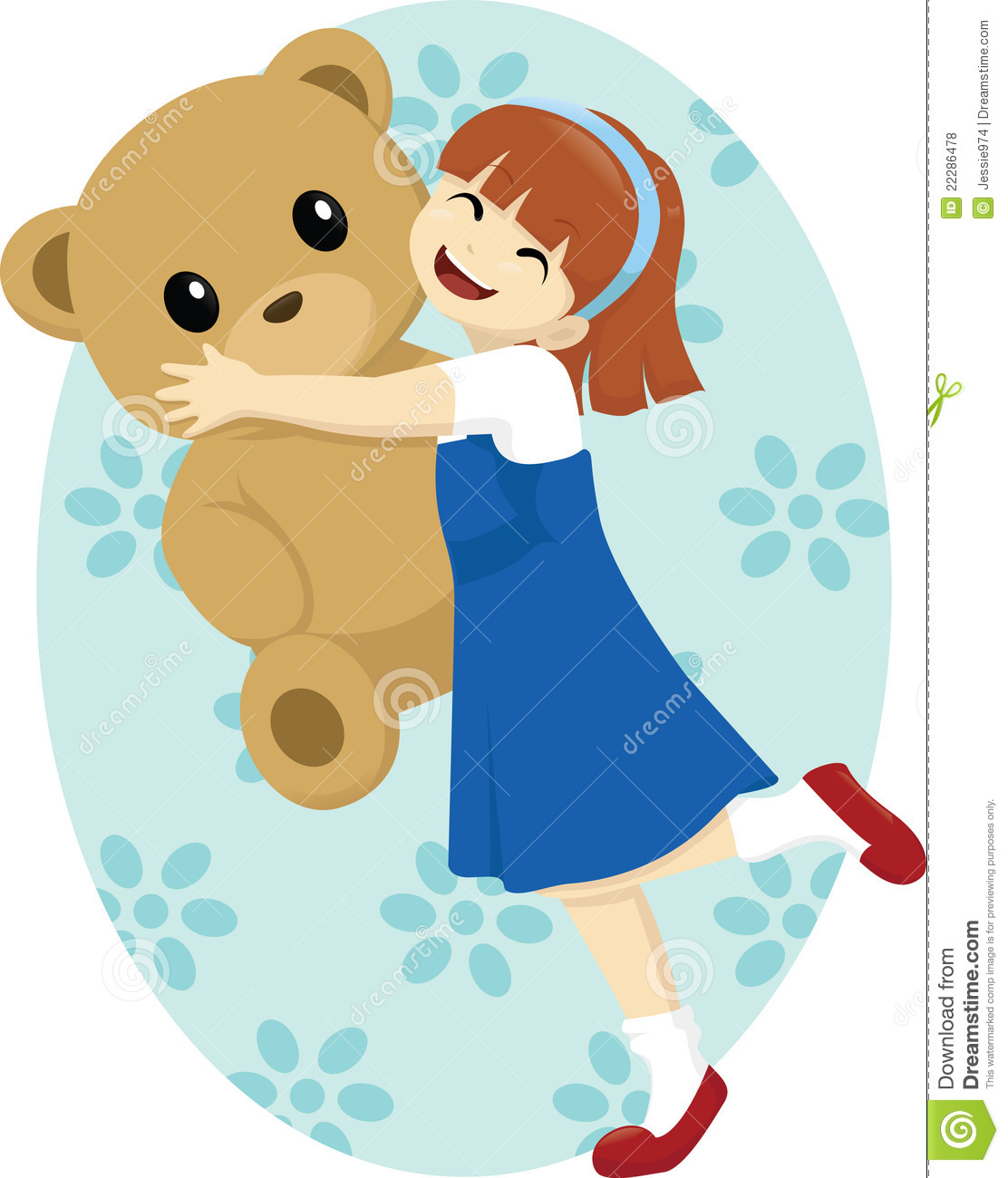Illustration Of A Little Girl Dancing Happily With Her Big Teddy Bear