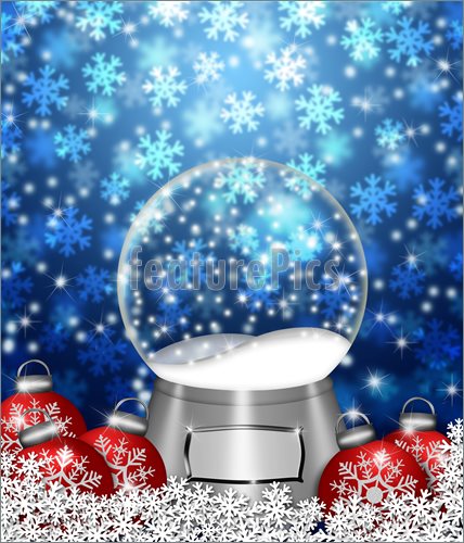 Illustration Of Water Snow Globes Blank Snowflakes And Christmas Tree