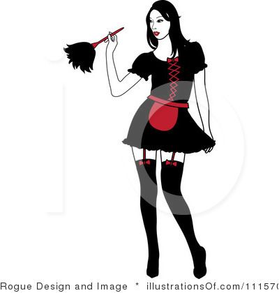Maid Dusting Illustration  Black   Red       Cleaning Clip Art   Illu