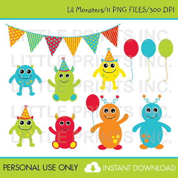 Monster Birthday Clipart Instant Download By Little Prints Inc    