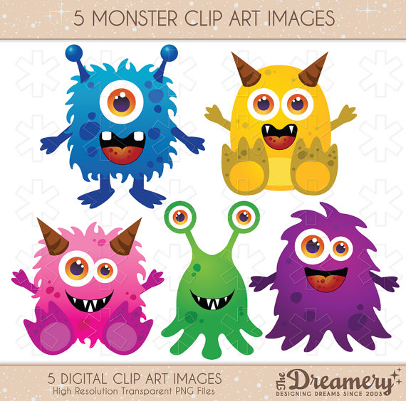 Monster Clip Art Images   Instant Download   Png   Invitations