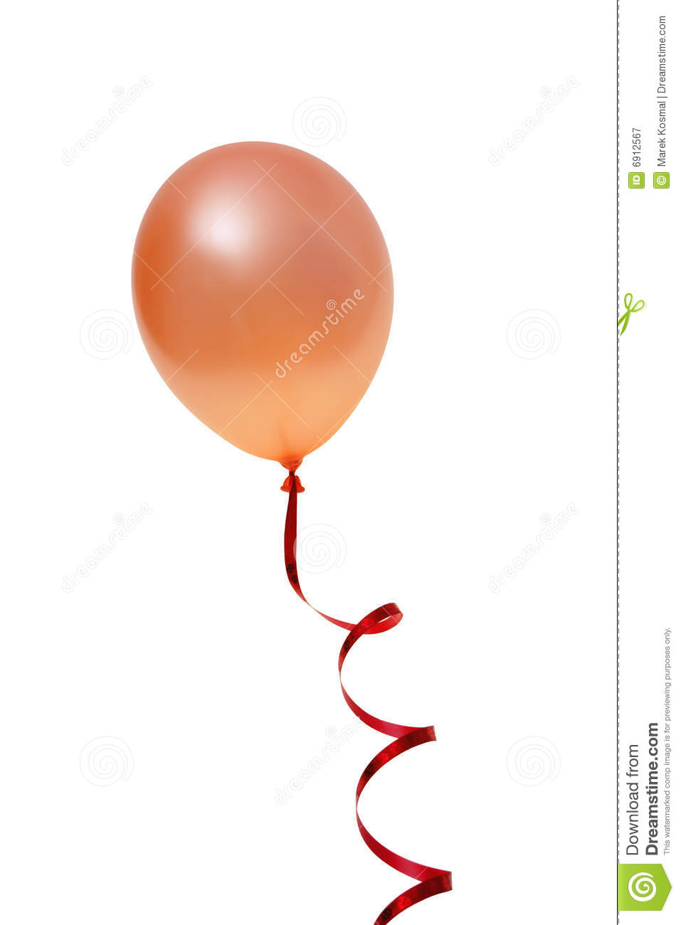 Orange Balloon With Ribbon Isolated On White Background  With Clipping