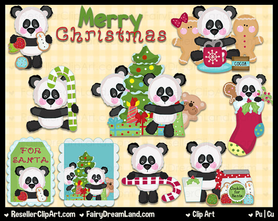 Panda Bear Christmas Clip Art   Commercial Use Digital Image Png    